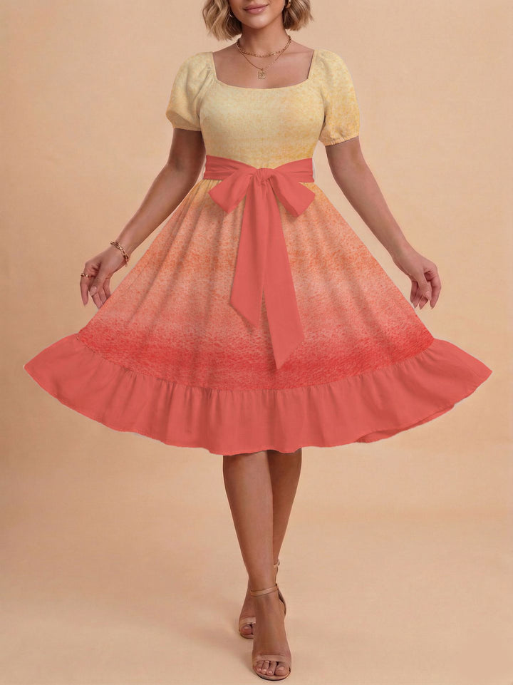 Damen Midikleid mit verspieltem Druck und tailliertem Schnitt Skjora