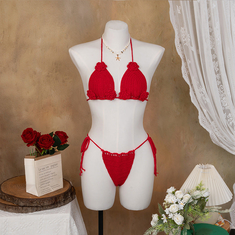 Damen Häkel-Bikini mit verspieltem Blumendesign und verstellbaren Bändern Skjora