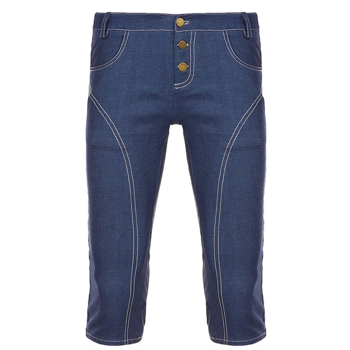Dame Komfortable Caprijeans med dekorative knapper Skjora