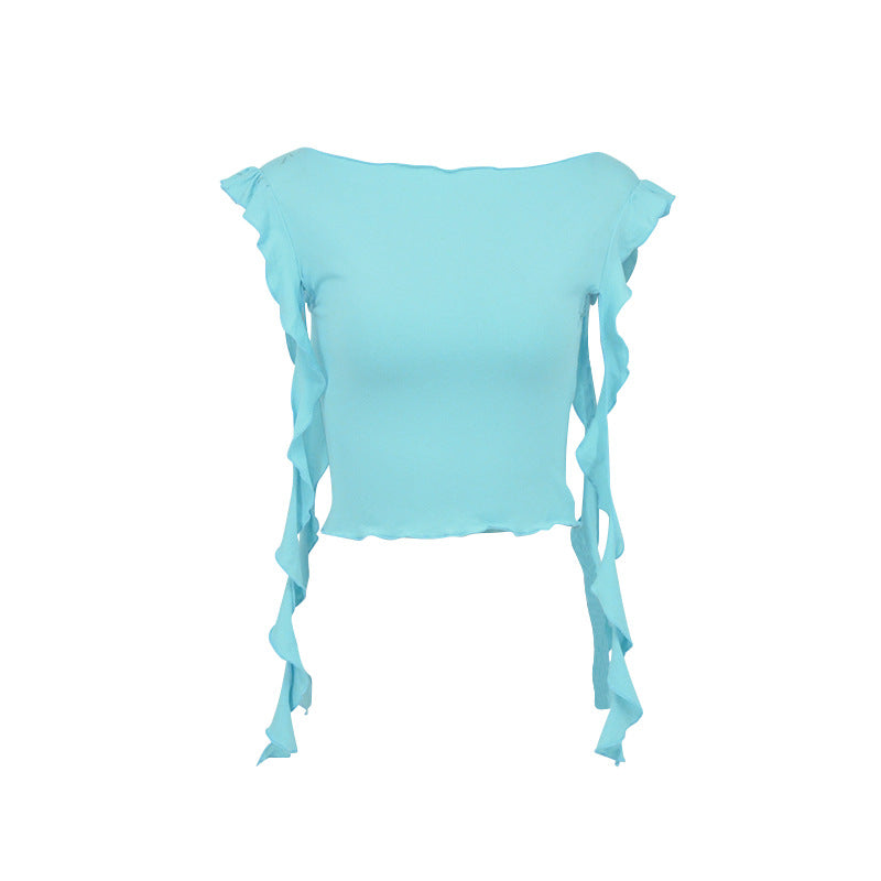 Dame Off-Shoulder Top med volangdetaljer og kroppsnær passform Skjora