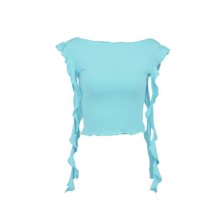 Dame Off-Shoulder Top med volangdetaljer og kroppsnær passform Skjora