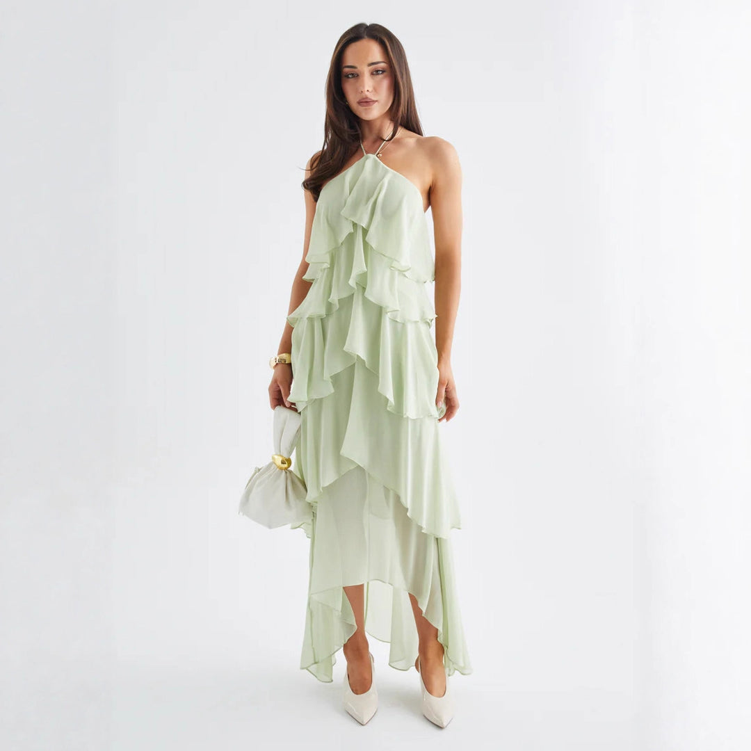 Kvinne Chiffon Maxi Kjole med Multi-Lag Ruffle Detaljer Skjora