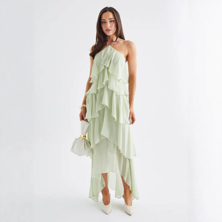 Kvinne Chiffon Maxi Kjole med Multi-Lag Ruffle Detaljer Skjora