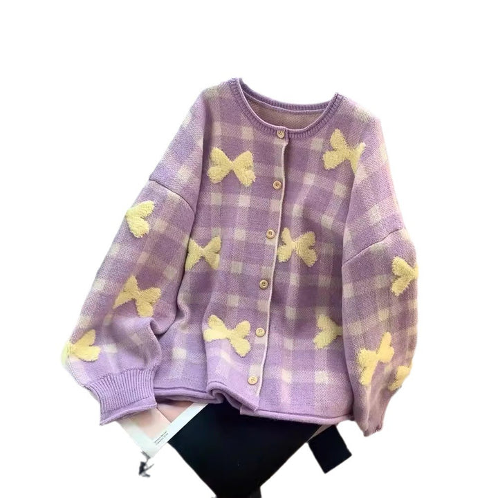Kvinnelig Oversized Cardigan med Hjerte Mønster Skjora
