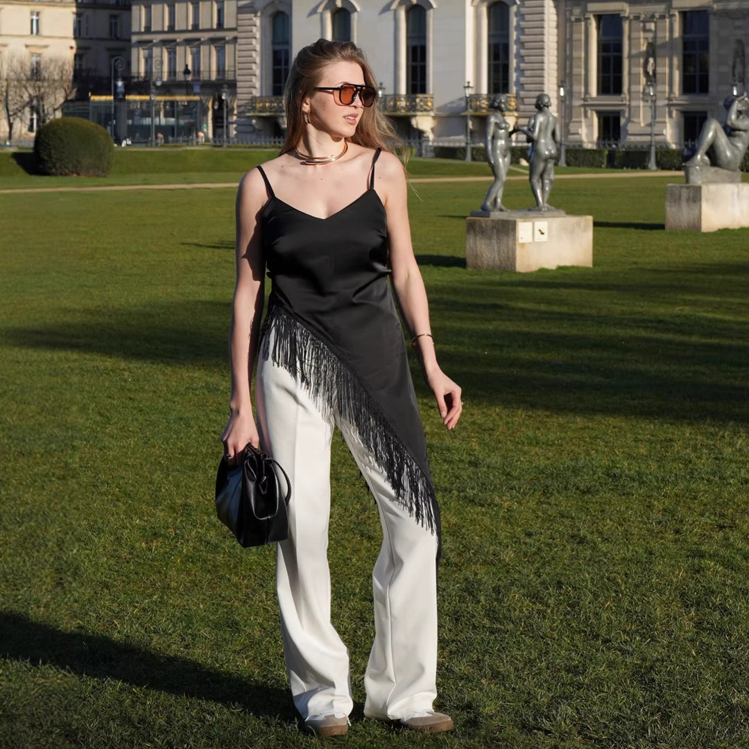 Dame Trendy Fransenbluse med asymmetrisk snitt Skjora