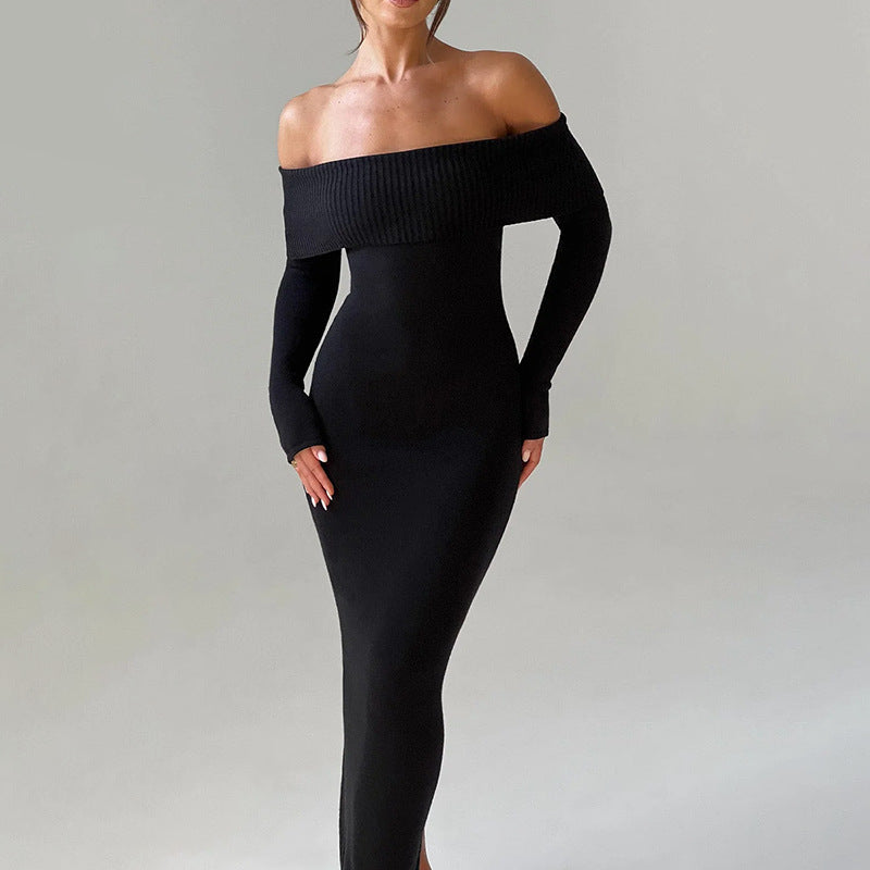 Dame off-shoulder maxikjole med lange ermer og elegant snitt Skjora