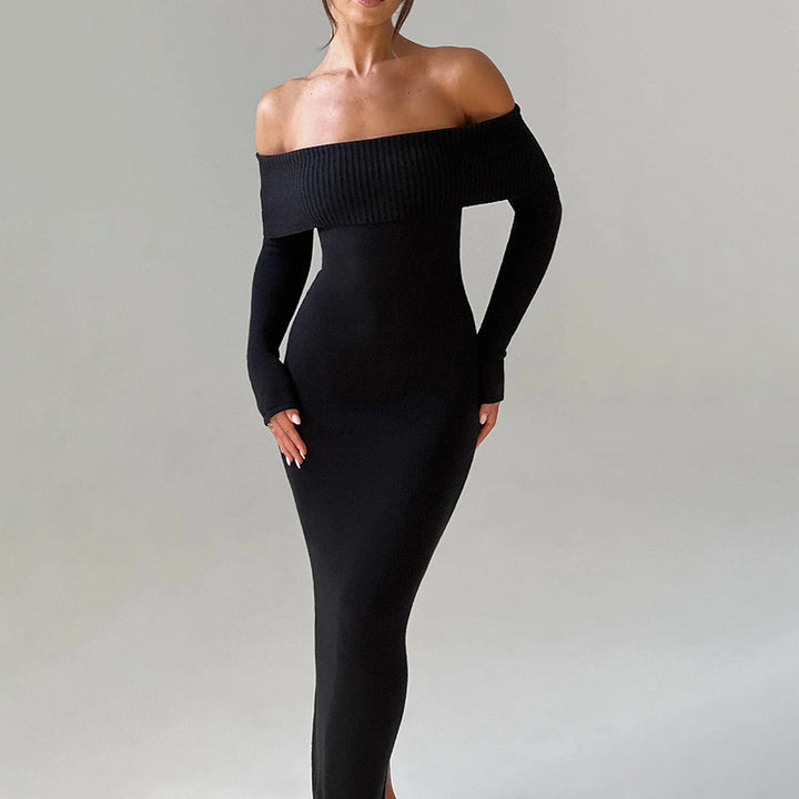 Dame off-shoulder maxikjole med lange ermer og elegant snitt Skjora