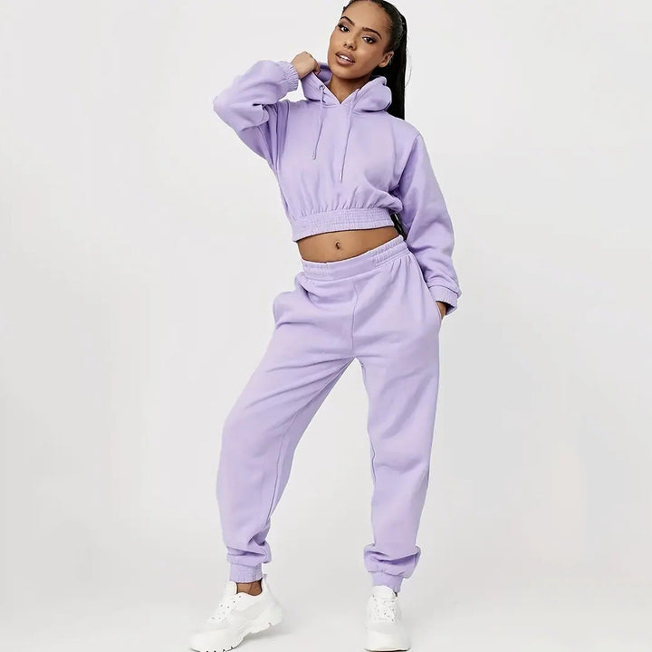 Kvinnenes cropped sweat suit med snor og elastisk midjebånd Skjora