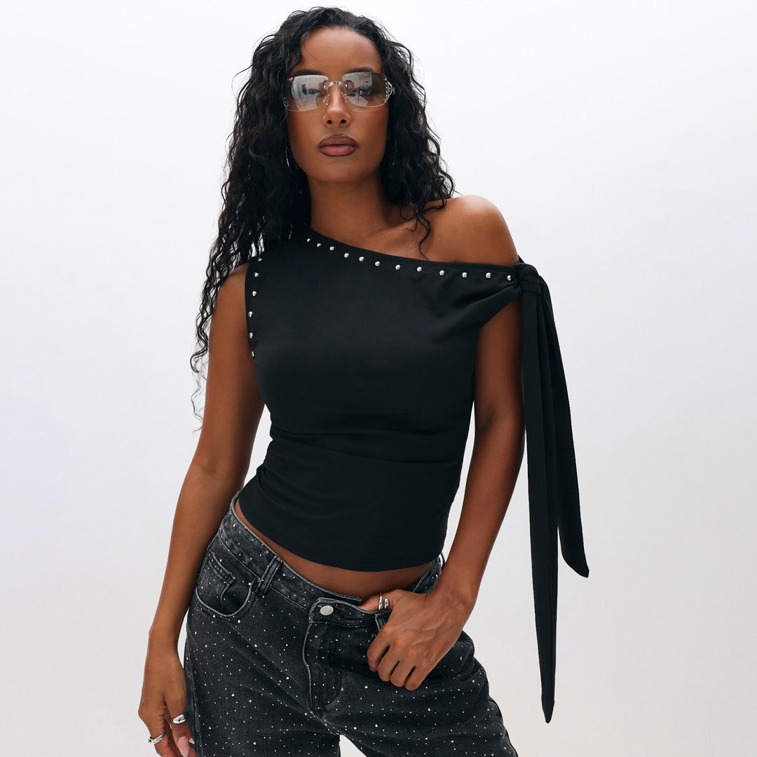 Damer Elegant One-Shoulder Top med dekorative steiner Skjora