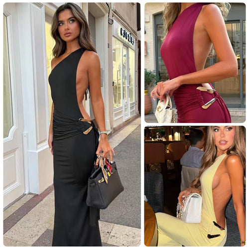 Kvinne Cut-Out Maxi Kjole med elegant ryggutsnitt og sidelengde draperinger