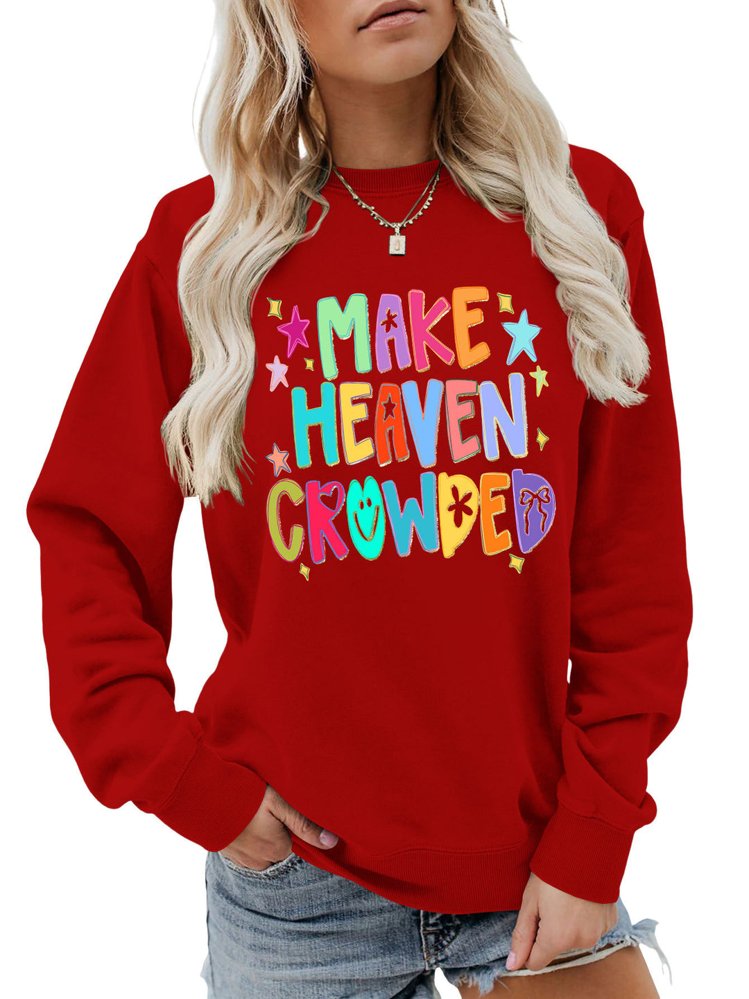 Dame sweatshirt med fargerik design og leken tekst Skjora