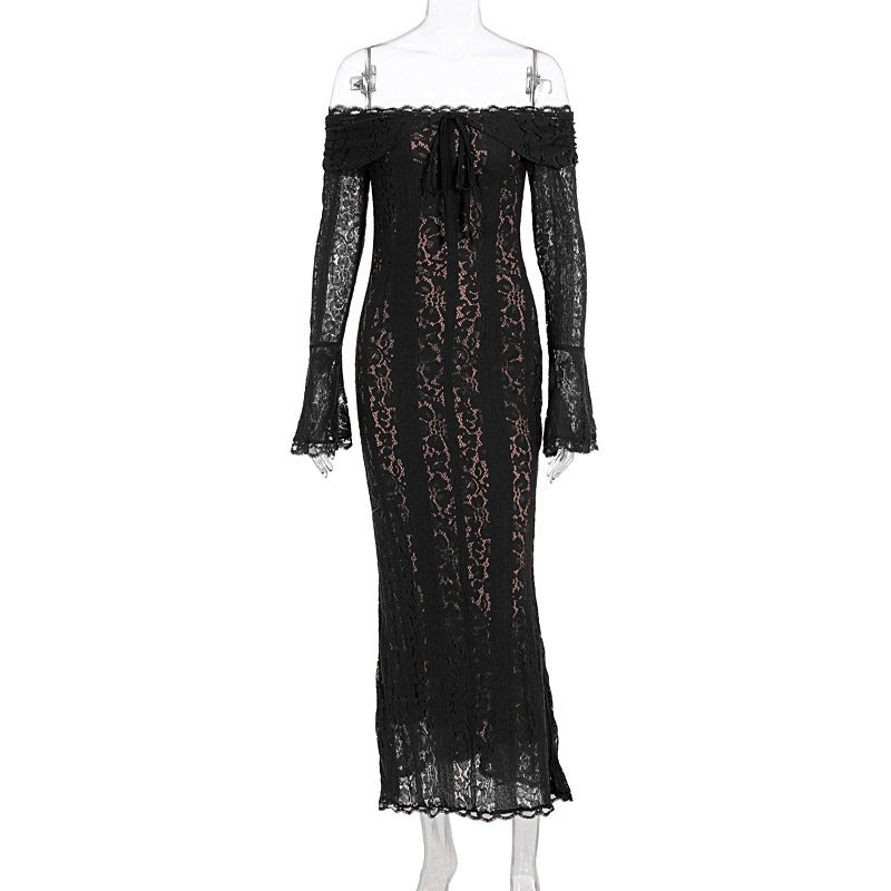 Dame Elegant spisskjole i figurnær passform med off-shoulder design Skjora