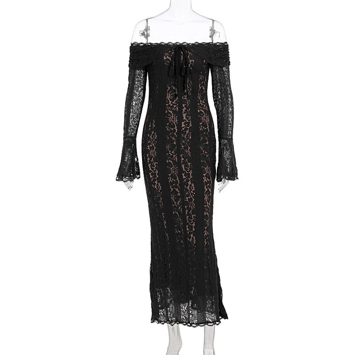 Dame Elegant spisskjole i figurnær passform med off-shoulder design Skjora
