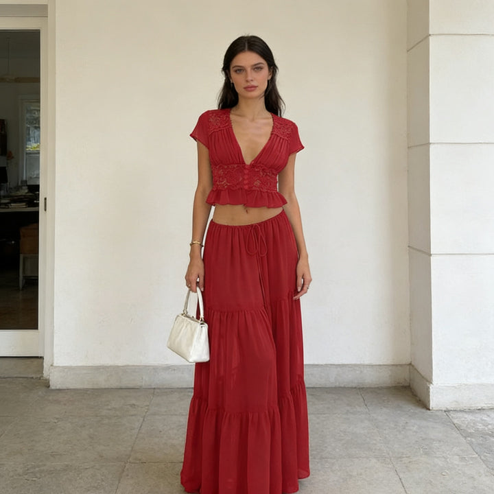 Damer Løs Maxi-Kjole med elegant rynking og cropped topp Skjora