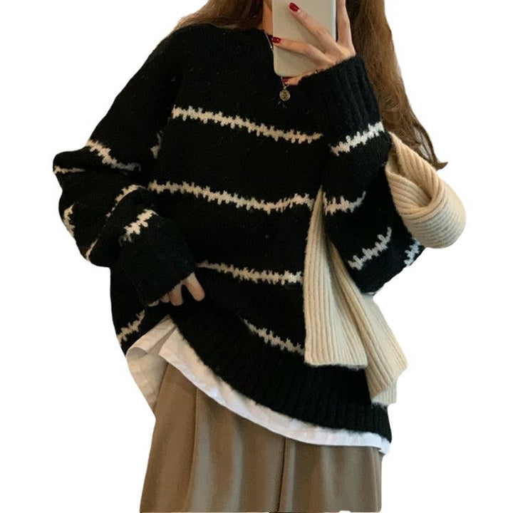 Dames oversized genser med stripete design og myk strikk Skjora