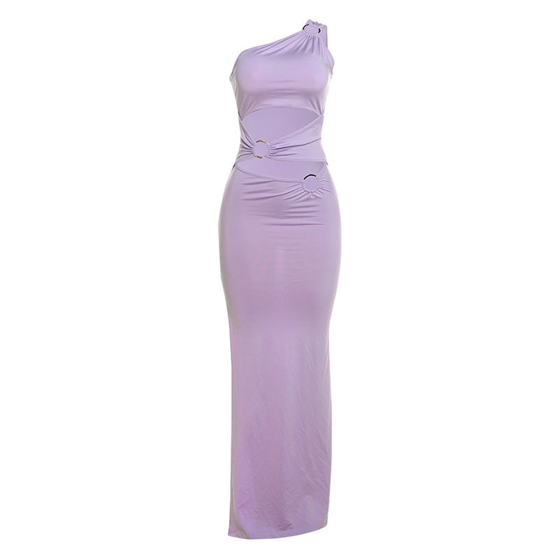 Dame Elegant one-shoulder maxikjole med rynker og metallisk detalj Skjora