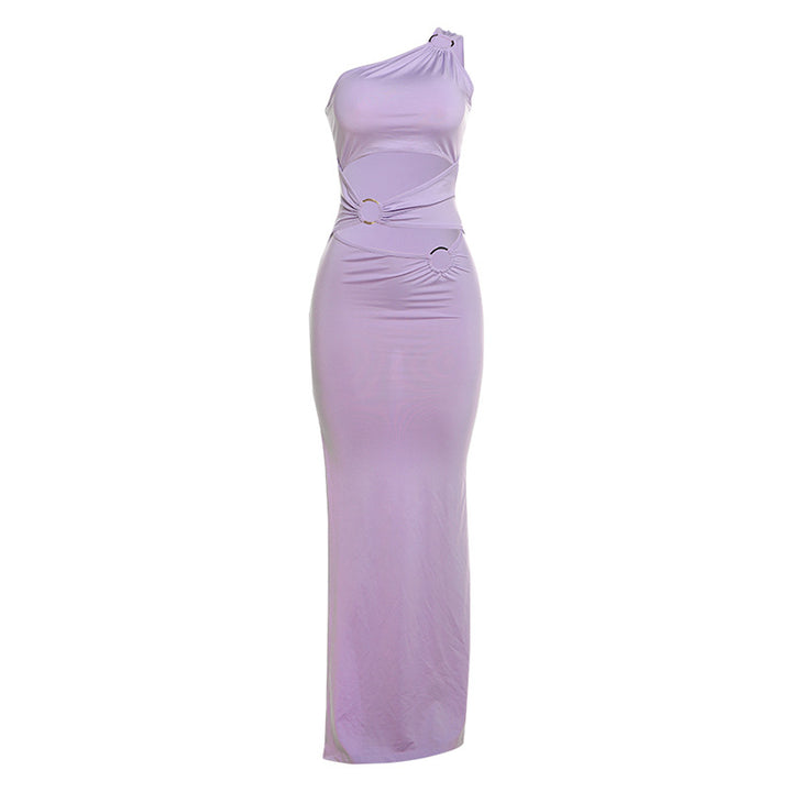 Dame Elegant one-shoulder maxikjole med rynker og metallisk detalj Skjora