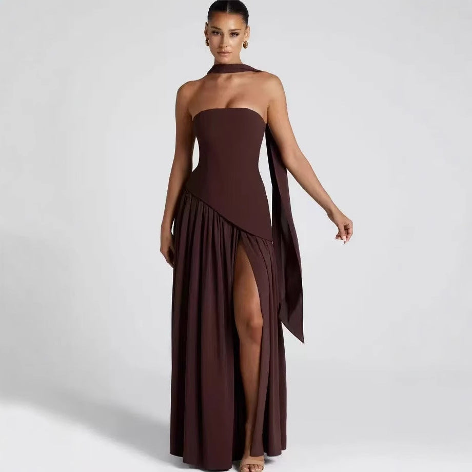 Kjoler Gulv-lengde Maxi Kjole med Skulder-fri Design og Elegant Slisse