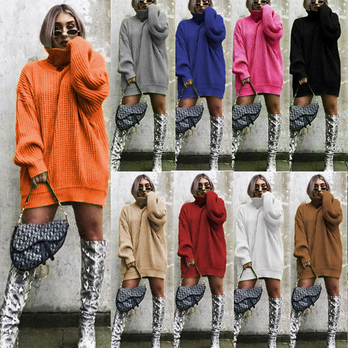 Dame chunky strikkegenser med høy krage og avslappet oversized passform Skjora