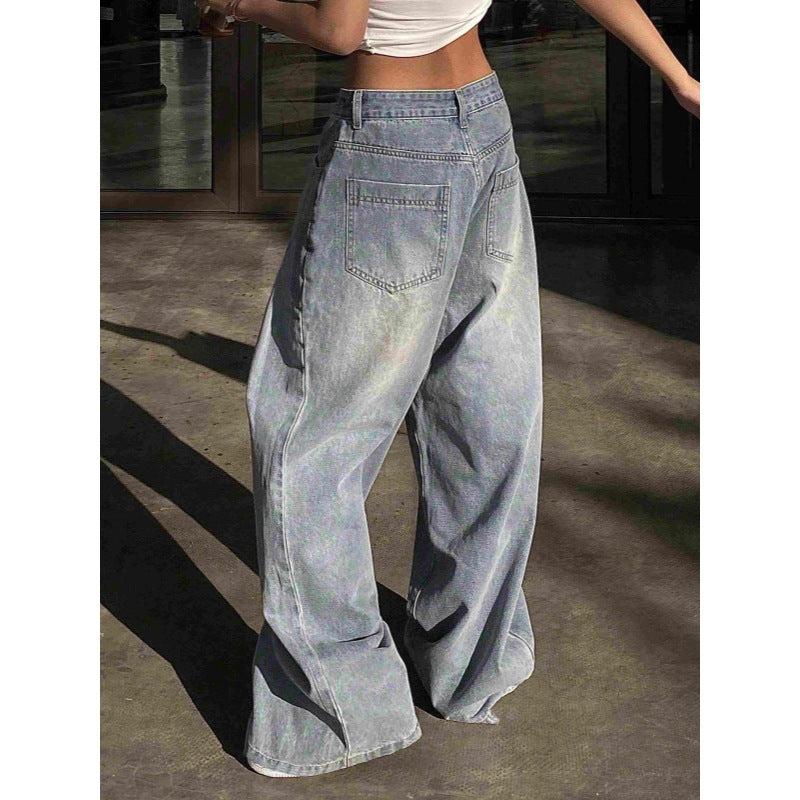 Dame brede High-Waist Jeans med dekorative lommer Skjora