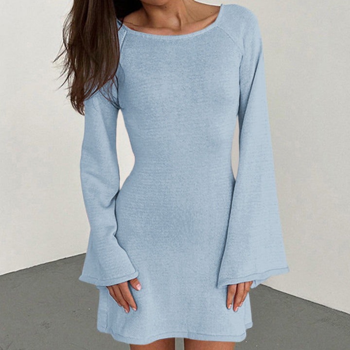 Damen lässiges Strickkleid mit weiten Ärmeln und Rundhalsausschnitt Skjora
