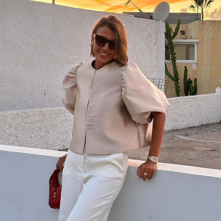 Dame stilfull bluse med puffarmer Skjora