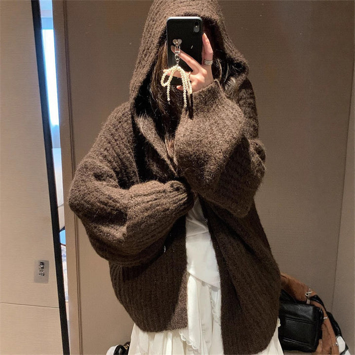 Kvinne Cozy Oversized Hoodie-Kardigan med Dyp V-Hals og Løs Passform Skjora
