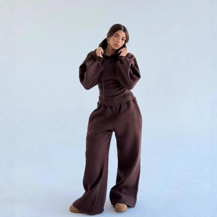 Dame Oversized Hoodie og vid bukse Sett Skjora