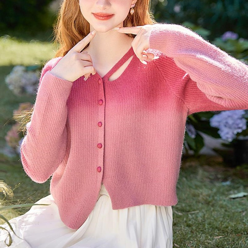 Dame angora cardigan med moderne utskjæringsdetaljer Skjora