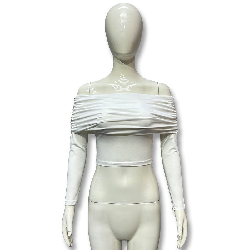 Damer Offshoulder Crop-Top med rynke Skjora