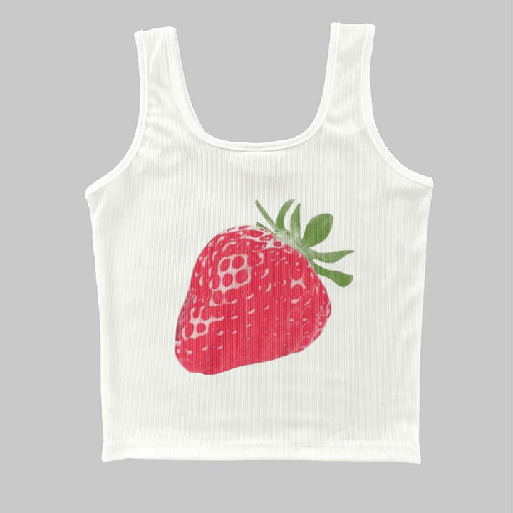Dame cropped T-skjorte med fruktig jordbærdesign Skjora