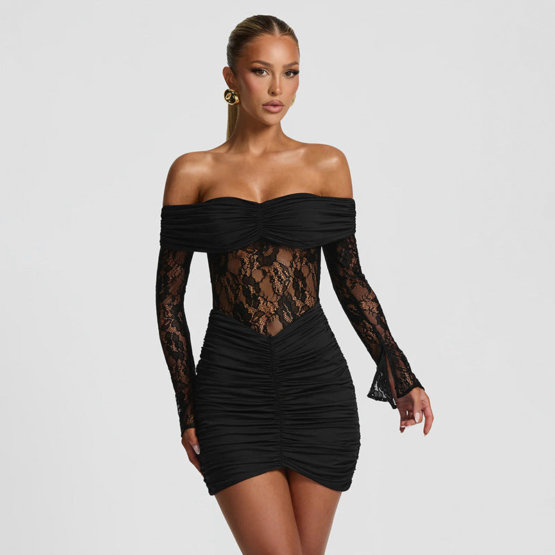 Damer elegant spissenkjole med off-shoulder utringning og rynker Skjora