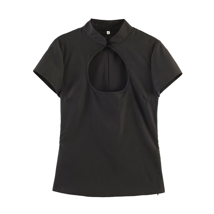 Damer bluse med innovativ utringning og elegant krage Skjora