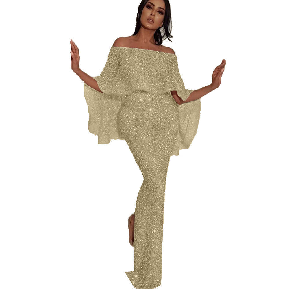 Damer Glitrende Kveldsdrakt med Offshoulder-design og Volangdetaljer Skjora