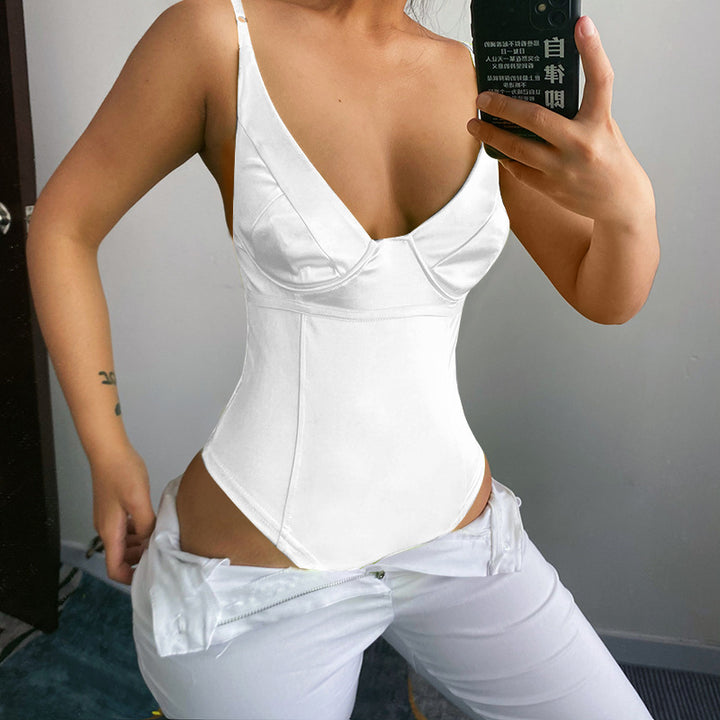 Dame Satin-Bustier-Top med dyp V-hals og elegant passform Skjora