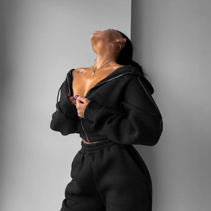 Kvinne Sporty Crop Set med Glidelås og Bred Band Skjora