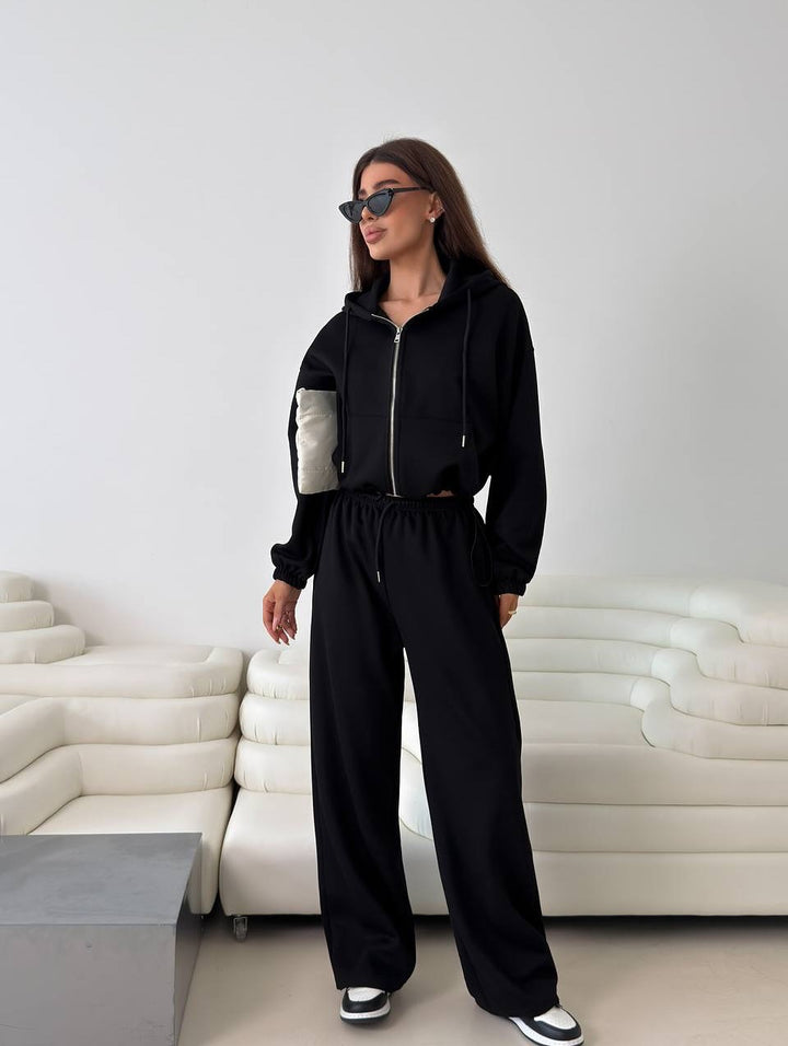 Damen sporty hettegensett med glidelås og elastisk midjebånd Skjora
