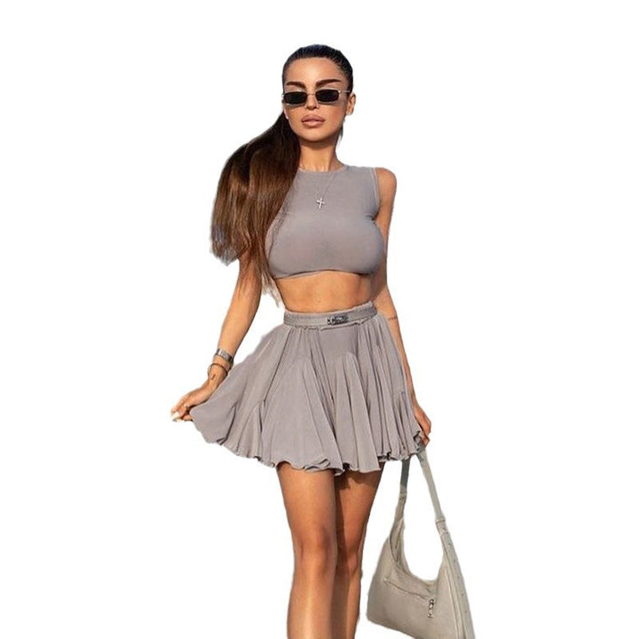 Dame Sporty Crop-Top og Skaterkjole Sett Skjora
