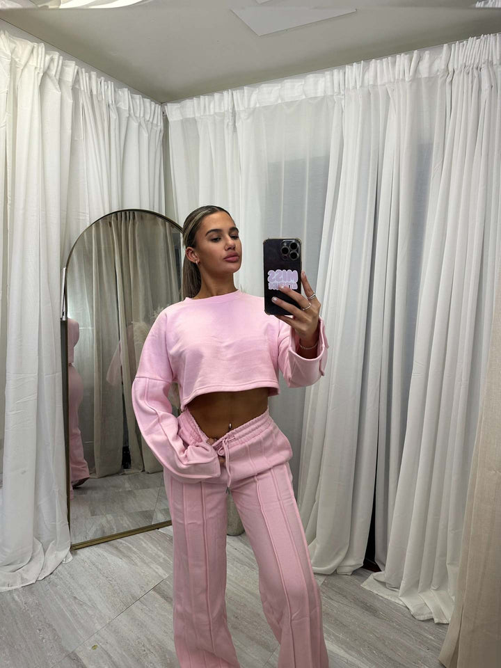 Dame Casual Crop Hoodie og Vid Joggebukse Sett Skjora