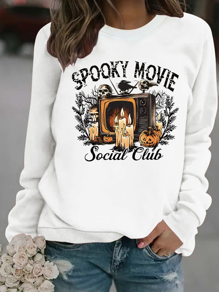 Dame sweatshirt med skummelt filmmotiv og avslappet snitt Skjora