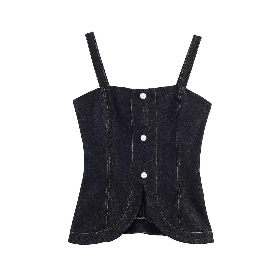 Dame Denim-Cami med innsnekret snitt og dekorative knapper Skjora