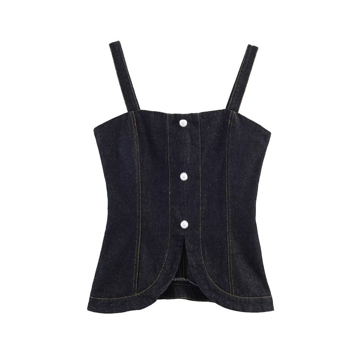 Dame Denim-Cami med innsnekret snitt og dekorative knapper Skjora