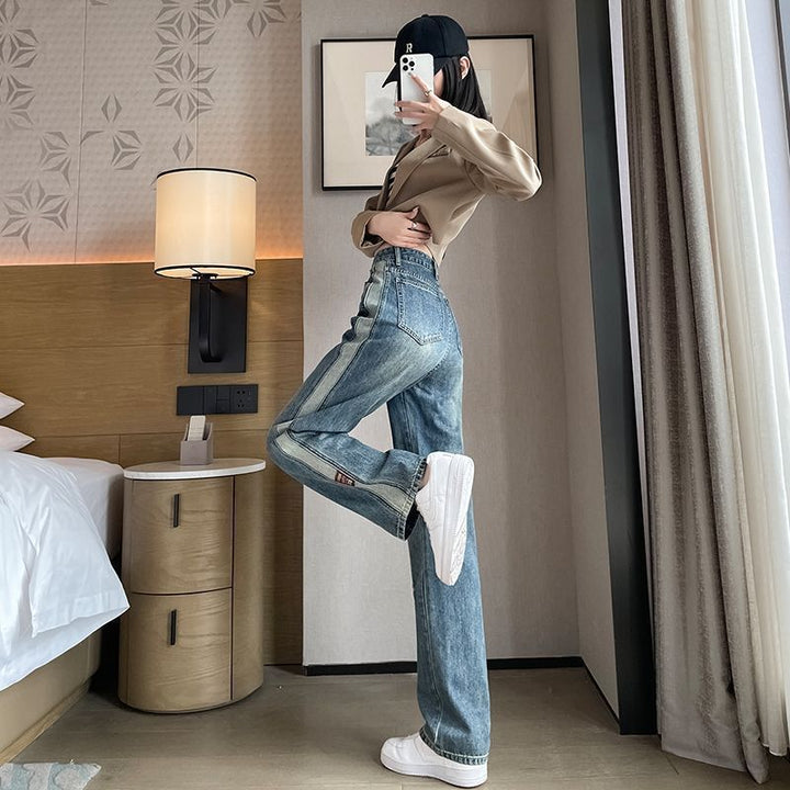 Kvinnenes vide jeans med sidestriper Skjora