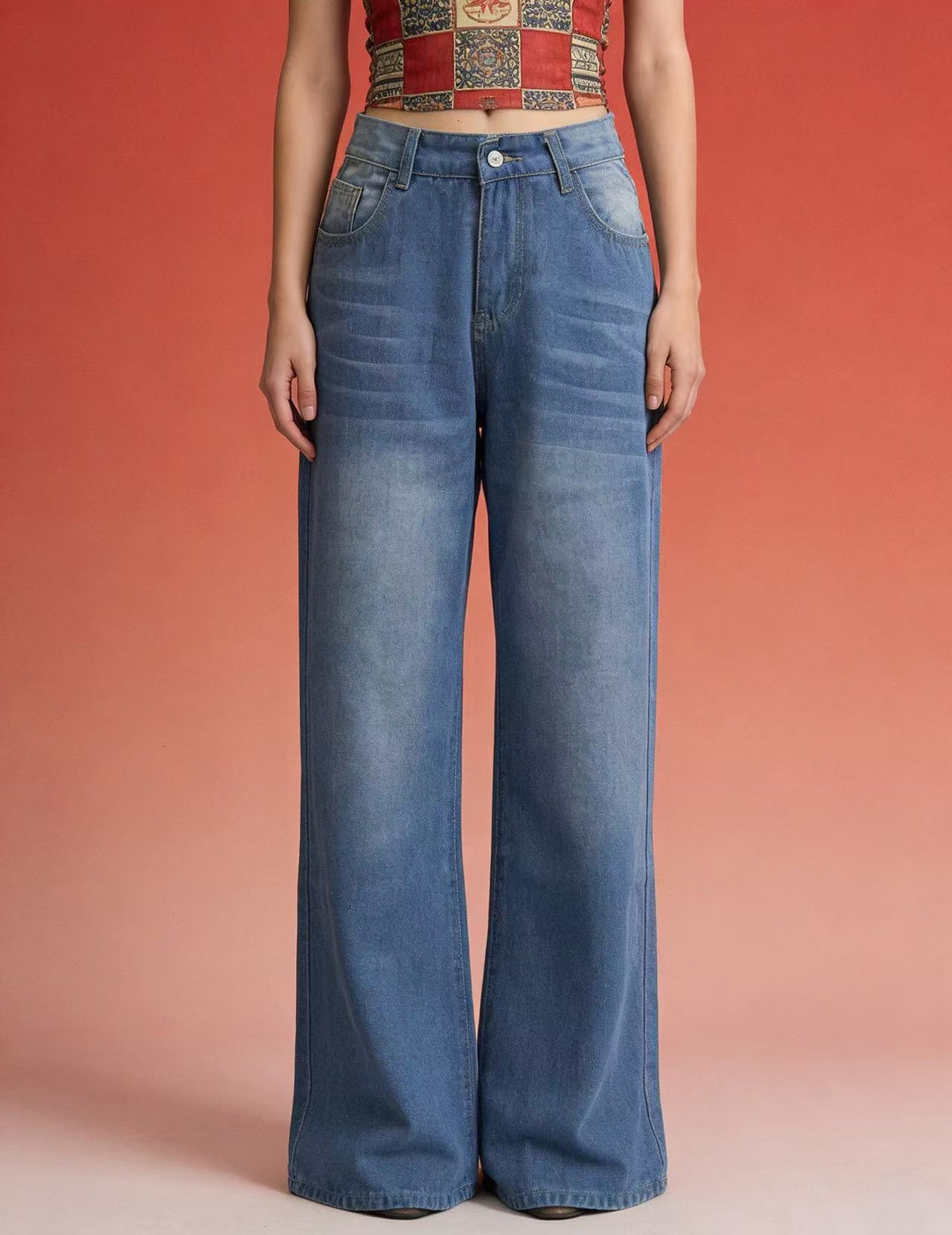 Women's baggy denim jeans with vintage wash and high waist Skjora