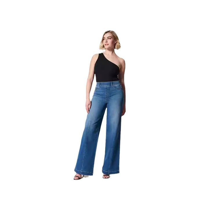 Dame brede høy midje jeans med elegant snitt og markante sømdetaljer Skjora