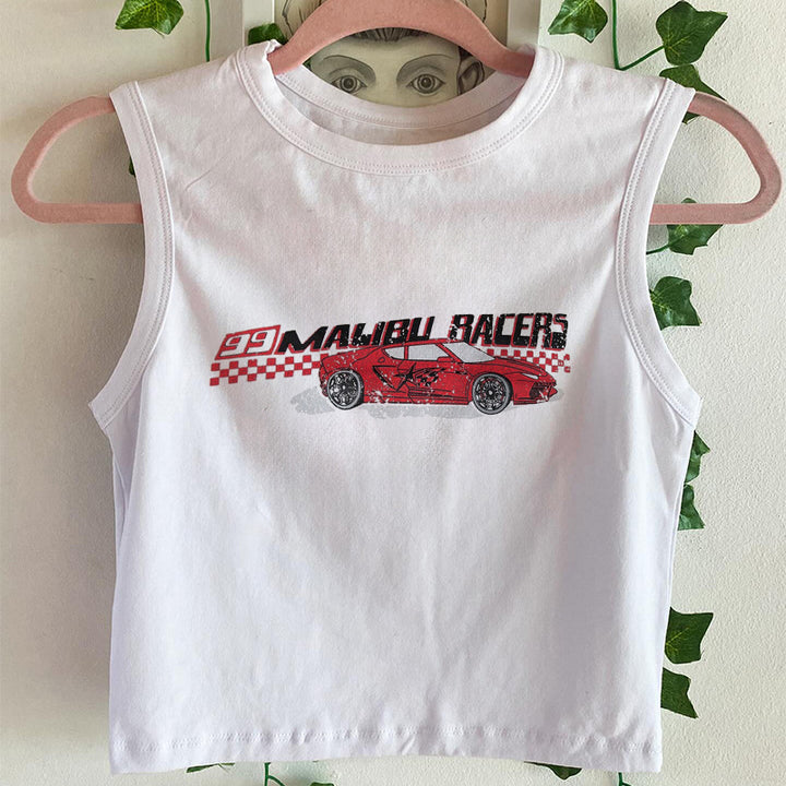Dame cropped T-skjorte med retro racingbil-motiv Skjora