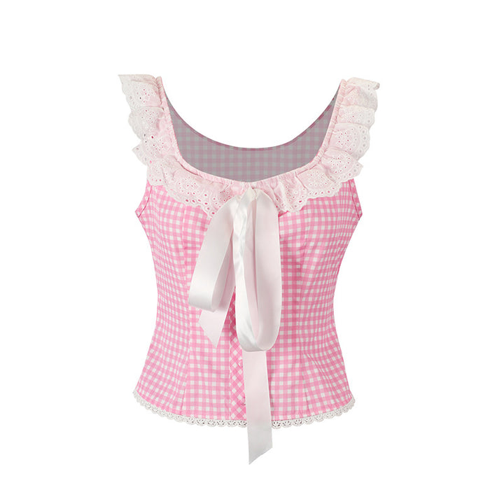 Dame blusenshirt med elegante ruffle-detaljer og satengbånd Skjora