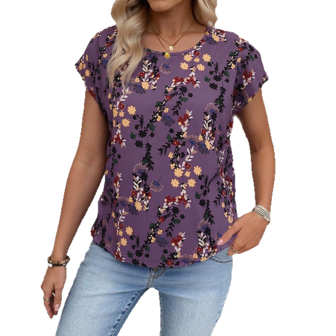 Dame chiffonbluse med blomsterdesign og vid snitt Skjora