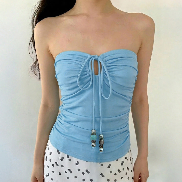 Dame Bustier-top med leken volangdesign og dekorative snøringbånd Skjora