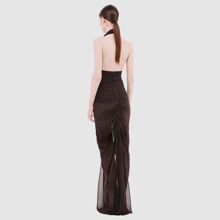 Damer elegant stroppeløs kveldsdresses med raffinert drapering og dyp utringning Skjora